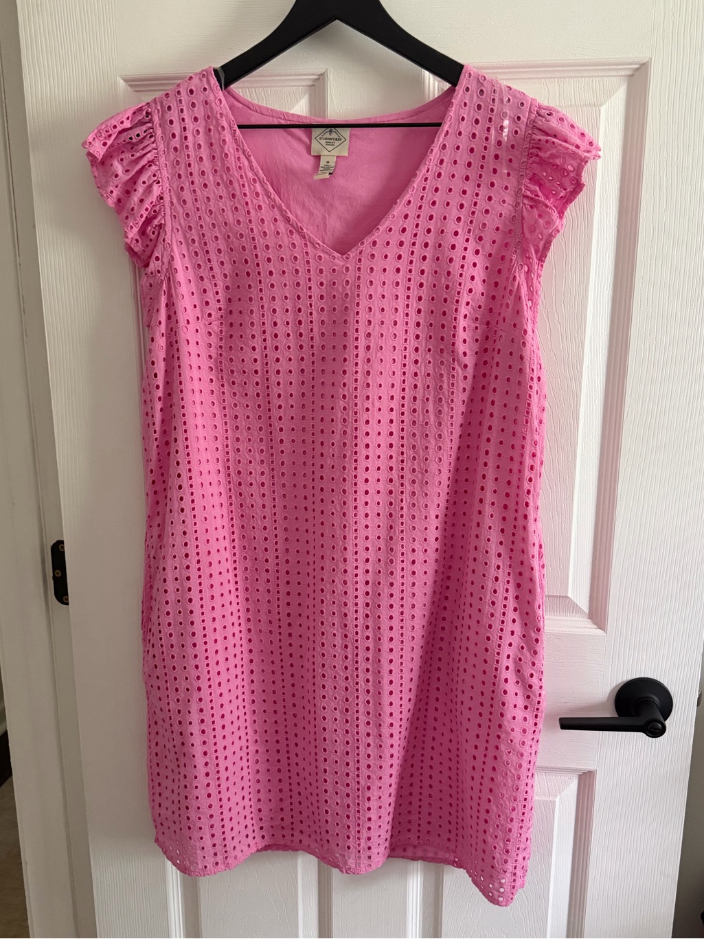 St. John's Bay Pink Eyelet V-Neck Ruffle Sleeve Mini Dress
